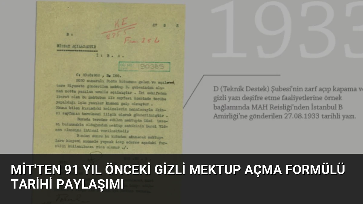 MİT’ten 91 Yıl Önceki Gizli Mektup Açma Formülü Tarihi Paylaşımı